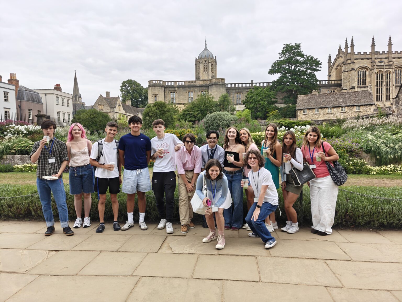 Students pose for a group photo in front of Christ Church