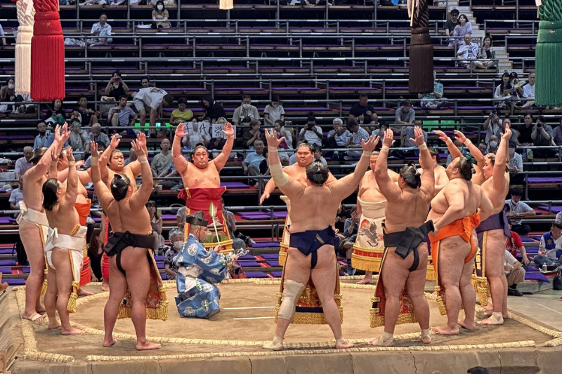 Sumo wrestlers prepare